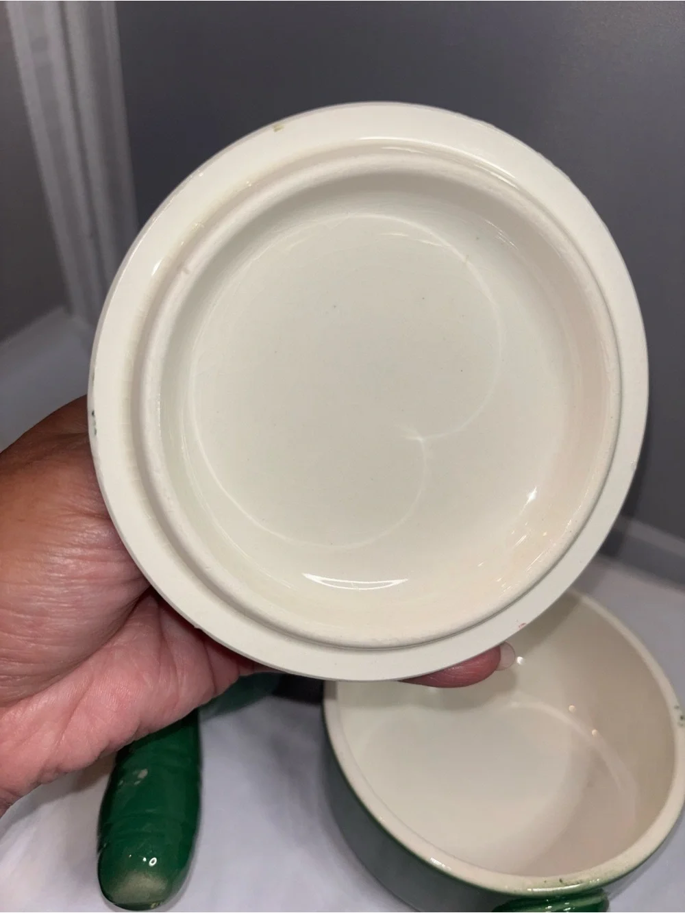 Green Ceramic Handled Vegetable Lid Vintage Japan Del Coronado